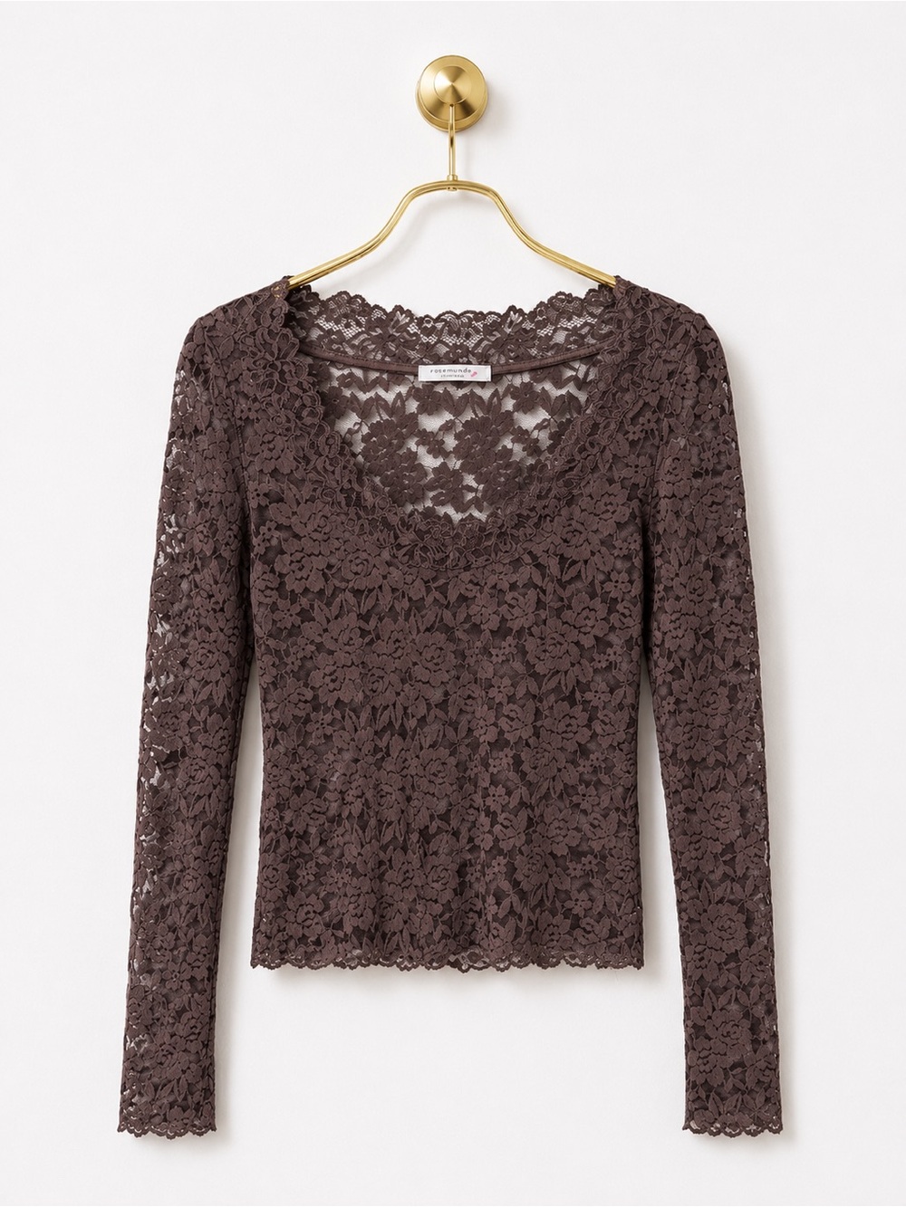 INTIMATELY FREE PEOPLE BROWN LACE ALL NIGHT LONG SLEEVE SHEER TEAK TOP SZ S - Picture 2 of 8